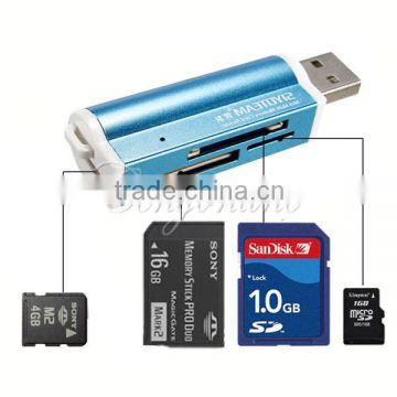 All in 1 USB 2.0 Multi Memory Card Reader Adapter Connector For SD MMC TF M2 Memory Stick MS Duo RS-MMC Retail Packag