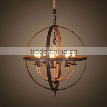 8 head fassional finial hemp rope lampshade chandelier gold