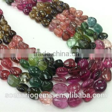 #CMZ Natural Multi-Color Plain Tumble Gemstone beads Tourmaline Necklace