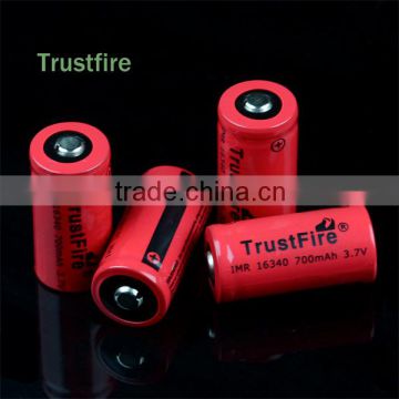 TrustFire wholesale IMR16340 3.7v 700mAh rechargeable high drain lithium battery for flashlight, E-cig, power tools