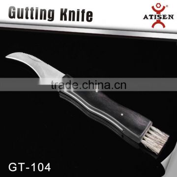 Wholesale 3Cr14 Folding Mushroom knife Color Wooden Handle With Brush