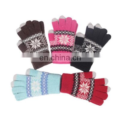 Acrylic Knit Warm Mittens Kids Winter Touchscreen Gloves Floral Jacquard Touch Sensor Gloves For Smartphone iPad Tablet PC