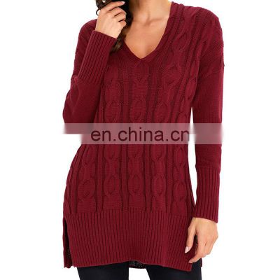 Merchants direct sales autumn and winter new sweater pullover V-neck women's mid-length sweater