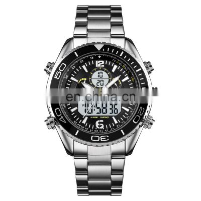 Luxury Skmei 1600 Dual Time Stainless Steel Men Quartz Analog Digital Wrist Watch