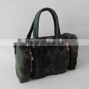 Hot selling fashion pu handbag with cony hair for women
