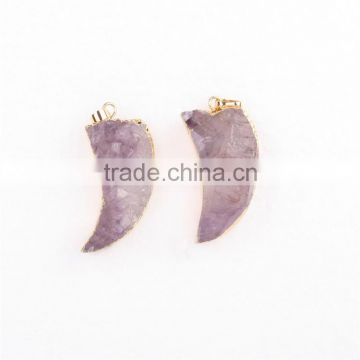 Golden Electroformed Edge Dyed Colors purple crescent Agate Drusy necklace--OEM welcome
