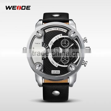 Oversize WEIDE Men Quartz WatchJapan Movement Analog Display 3ATM Waterproof Leather Strap Military Clock Men Sports Watches