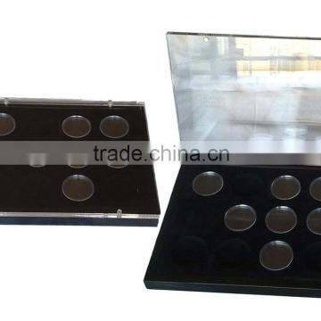 wooden coin box with transparent lid