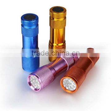aluminium LED flashlight/LED torch/9 LED flashlight Mini aluminm 9 Led flashlight with lanyard for business gift