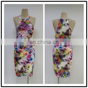 2016 Summer Hawaii Flower Printed Halter Neck Sleeveless European Fashion Lady Bodycon Dress for Party NT6745