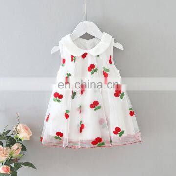A0248# summer toddler Kids Baby Girls dress kids cherry party dress girls pearl formal clothes