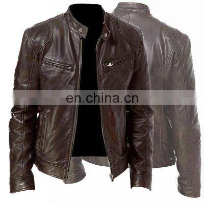 Factory price custom men's washed leather plus size jacket autumn and winter stand-up collar long-sleeved pilot motorcycle jacke