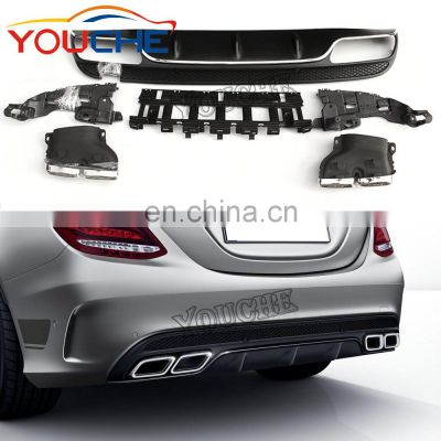 For Mercedes C class W205 rear diffuser  4 door sport line AMG style diffuser & exhaust tip  2015-2019