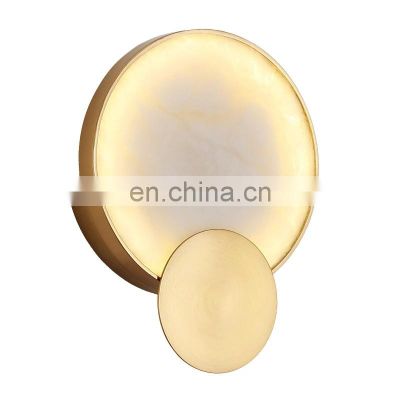 Round Marble LED Wall Lights Living Room Bedside Lighting Fixtures Gold Metal Surface Mounted Wall Lamp