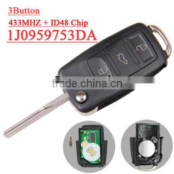 High Quality1j0 959 753 DA 3 button Flip remote key with 433MHZ for vw