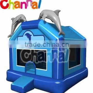 Ocean world theme blue inflatable dolphin bouncy castle