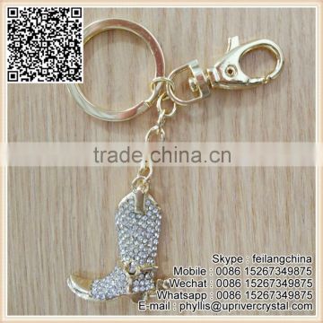 Cheap Price Promotion White Crystal Key Ring Gold Shoes Keychain