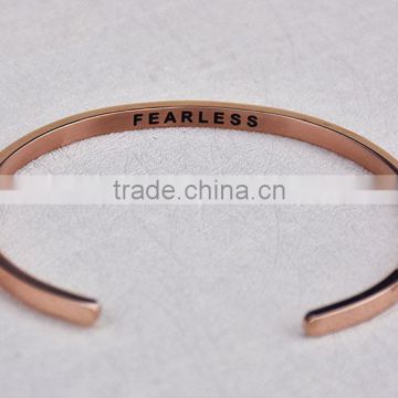 Stainless Steel Engraved Fashion Hand Stamped Cuff Bracelets With Saying "FEARLESS"