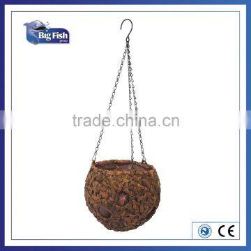 9"Water Hyacinth Hanging Basket planter made from natural rattan woven around a strong wire frame