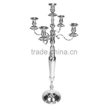 Nickel Plated Wedding Candelabra with Flower Bowl 5 Arm Aluminium Metal Wedding Candelabra for Table Centerpiece Decoration or F