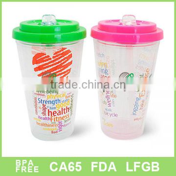 Pop-up straw design with colorfull lid 16oz plastic straw mug