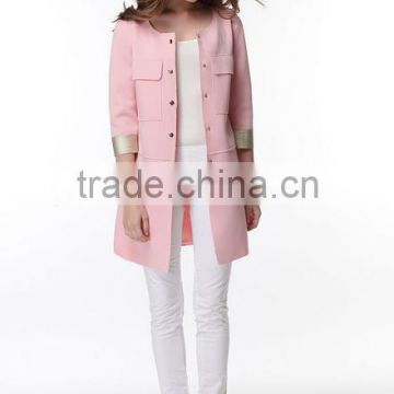 New Women single-breasted pink lady straight fashion coat design long trench