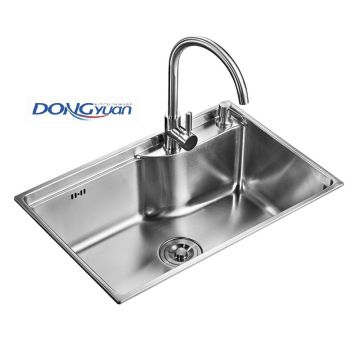 Guangdong Dongyuan Kitchenware 680×450×210mm POSCO SUS304 Stainless Steel Large Single Bowl Overmount Drawn Kitchen Sink with Overflow(DY-577)
