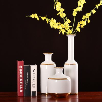 European Elegant Simple Large White Gold Ceramic Vase For Home Dry Flower Decor