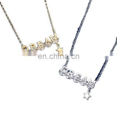 Gold Plated Stainless Steel Initial Pendant Letter Necklace Chain Crystal Personalized Diamond Name Letter Initial Necklace