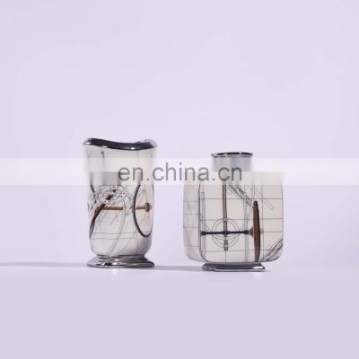 Handmade Modern Creative Decal Porcelain Silver Plated Chinese Modern Flower Decoration Vase for home