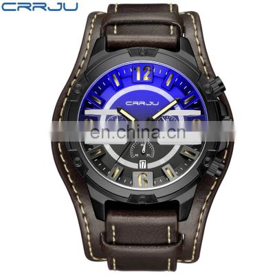 CRRJU 2142 Men Quartz Wristwatch Multifunction Sport Casual Watch Leather Military Waterproof Clocks