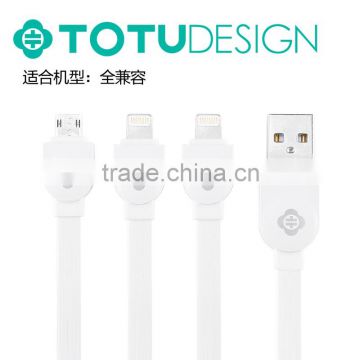 TOTU Convenient Design 8Pin 2.1A Both for iPhone and Android Flat 3 in 1 USB Cable