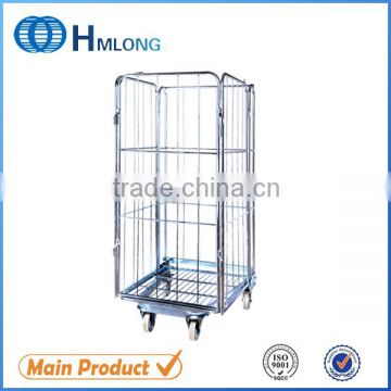 Warehouse foldable steel wire roll container box basket wheels