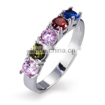 Hot designs silver wedding ring with 5 prong color stones
