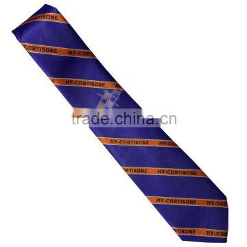 Corporation strip tie in blue with logo