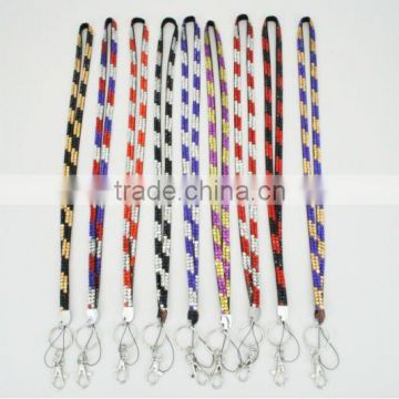 Striped Colored Rhinestone Lanyards with ID Badge Holder and Keychain