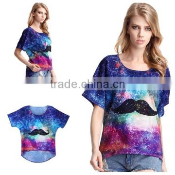 2015 New design galaxy sublimation printing t shirt for ladies