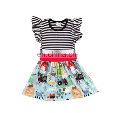 Yifan casual summer short sleeve farm print girls boutique dresses