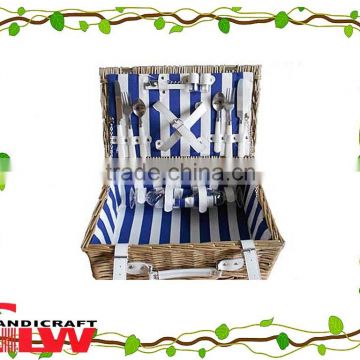 new design cheap wicker picnic basket food basket wholesale for two persons with stainless steel cutlery salt and pepper cups
