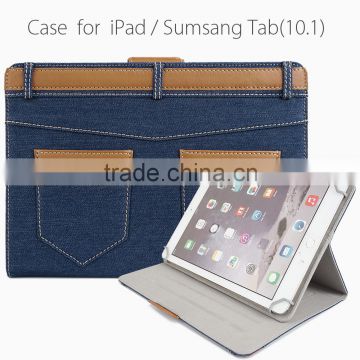 Cowboy Style Jeans/Denim Fabric With Leather Trimming Tablet Case For iPad Air2 OEM/ODM