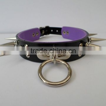 black & purple pvc spiked studded fetish bondage collar sex toy HK1004