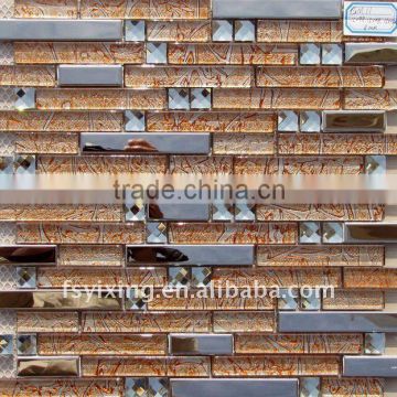 Crystal mosaic 8mm glass and metal mosaic tile for bathroom