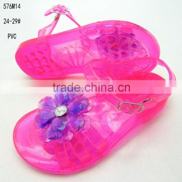 Cute PVC transparent crystal girls open-toe sandals with flower