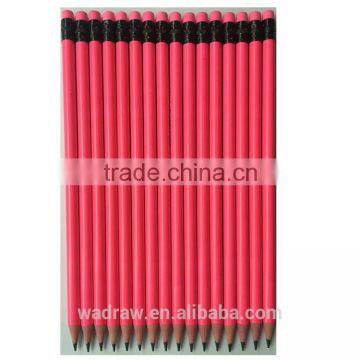 Wood Free Bright Pink Fluorescent paint HB Plastic Pencil with Eraser Topper