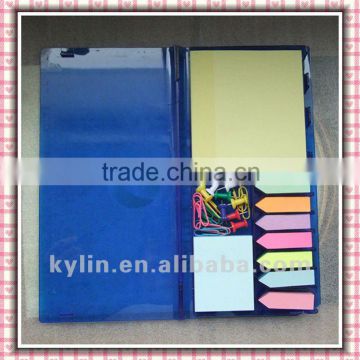 Plastic colorful note book with pen and paper clip