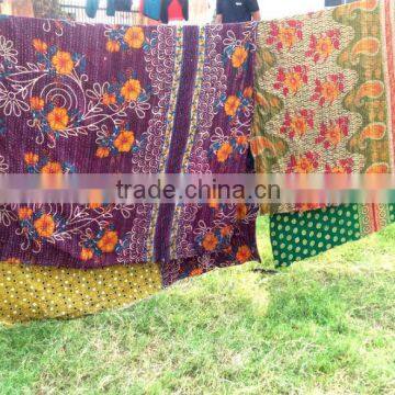 Indian Cotton Old Vintage Quilt Reversible Gudri Throw Bedspread