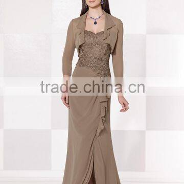 Elegant A-Line Strapless With Removeable Jacket Chiffon Appliques Mother Dress Chiffon Evening Party Dress Custom Made HA-021