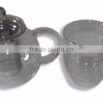 Borosilicate Glass Tea Set - Tea Pot with metal filter and Tea Cup