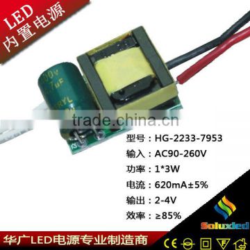 1*3w 9-18V 620mA led bulb driver made in china
