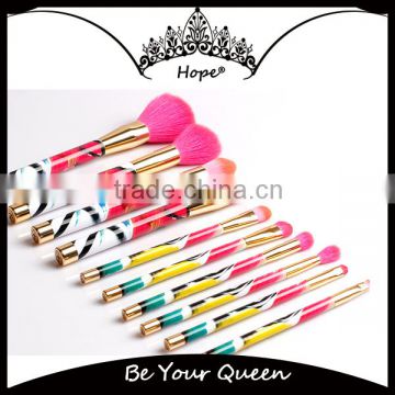 Pink Animal Hair Cosmetic Brush 10Pcs Full Set With Nice Looking Handle